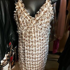 SHEIN Tweed Mini Dress in Cream and Brown
